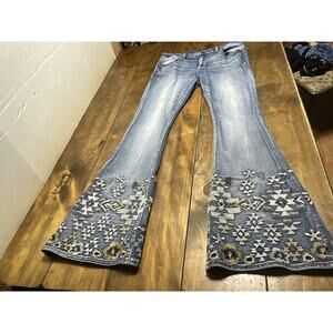 Miss Me Womens Flare Floral Aztec Embroidered M2115F Jeans Size 31